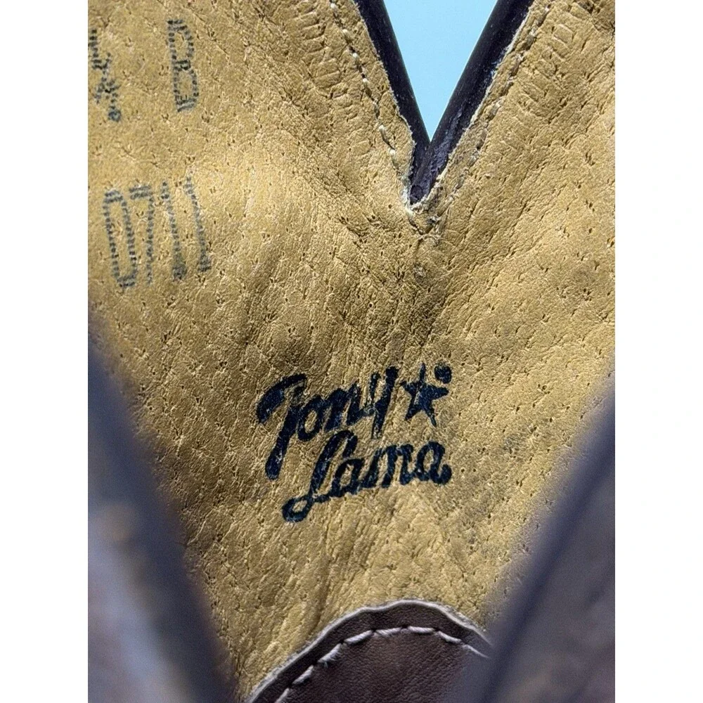 Tony Lama San Saba Boots Womens 7.5 B Brown Floral Square Toe Handcrafted - Picture 7 of 11